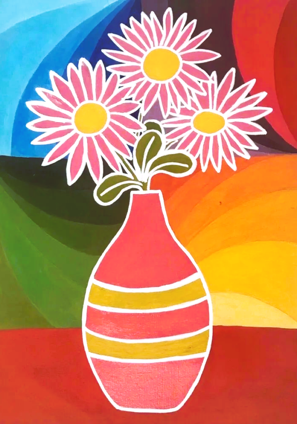 Vaso com Margaridas Rosas